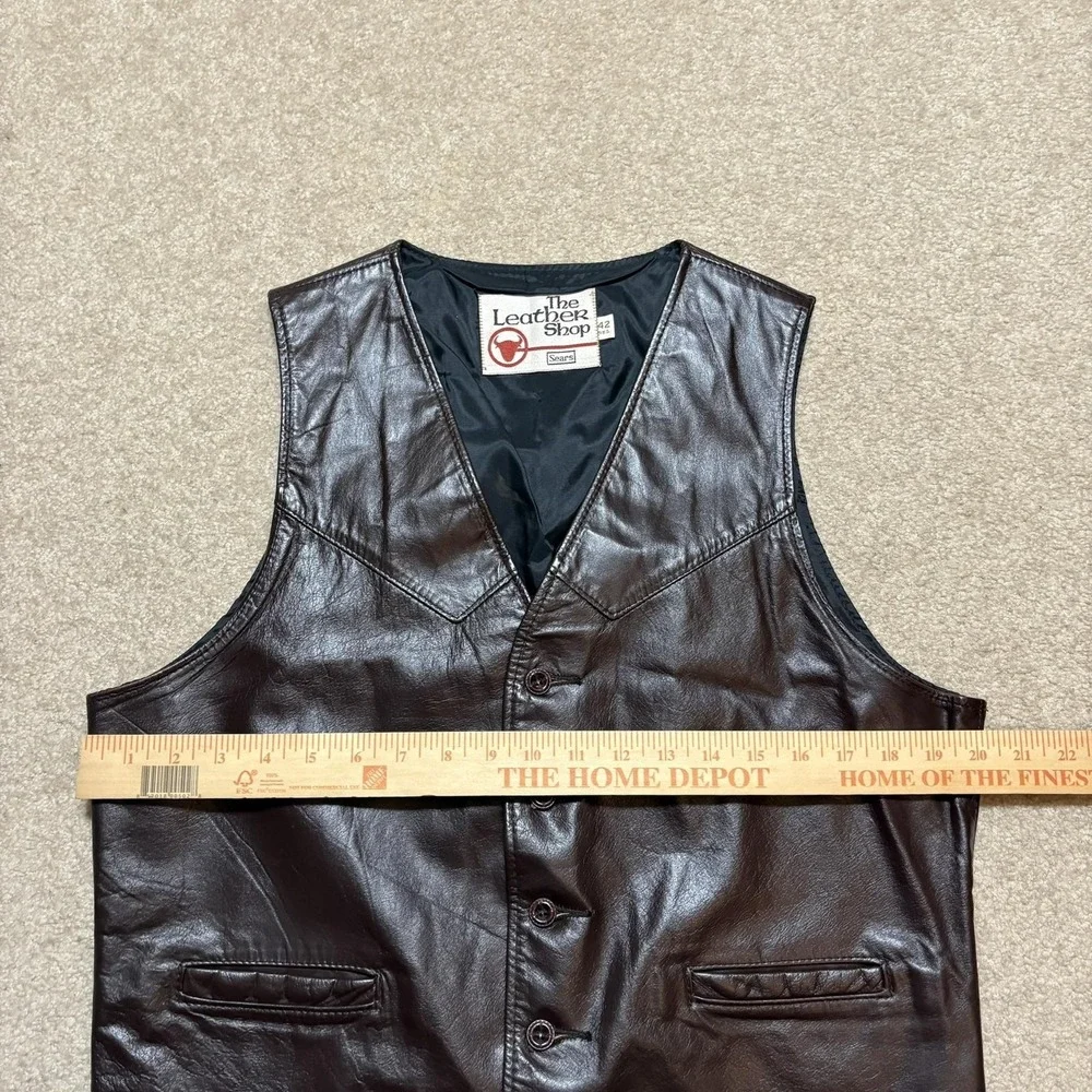 Vtg 70s‎ Sears Leather Vest Mens 42 Brown The Leather Shop Western Cowboy Biker